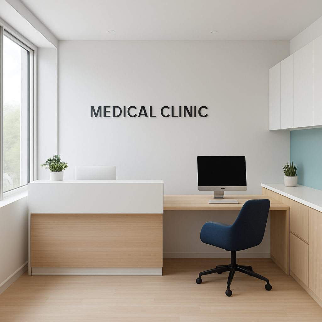 Clean, modern medical office reception and workspace interior